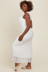 White Sheer Knit Layered Maxi Dress