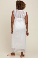 White Sheer Knit Layered Maxi Dress