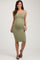 Light Olive Ribbed Square Neck Low Back Sleeveless Maternity Midi Dress