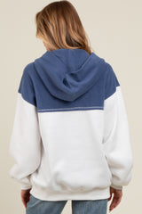 White Colorblock Front Pocket Maternity Hoodie