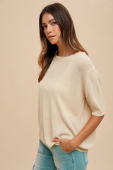 Beige Knit Short Sleeve Top