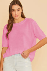 Pink Knit Short Sleeve Top