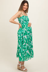 Green Abstract Floral Smocked Maternity Midi Dress