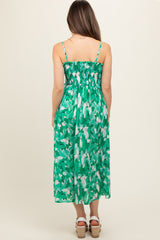 Green Abstract Floral Smocked Maternity Midi Dress