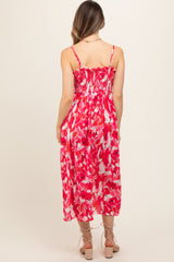 Fuchsia Abstract Floral Smocked Maternity Midi Dress