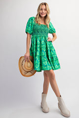Green Floral Smocked Tiered Maternity Dress