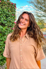 Almond Ribbed Button Down Romper