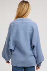 Blue Oversize Collared Knit Maternity Sweater