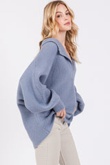 Blue Oversize Collared Knit Sweater