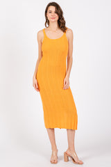 Orange Rib Knit Side Slit Maternity Maxi Dress