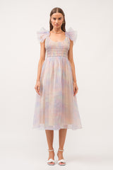 Multicolor Pastel Smocked Flutter Maternity Midi Dress