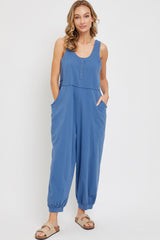 Blue Loose Fit Sleeveless Maternity Jumpsuit