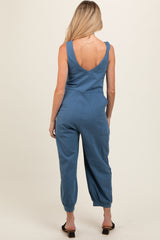 Blue Loose Fit Sleeveless Maternity Jumpsuit