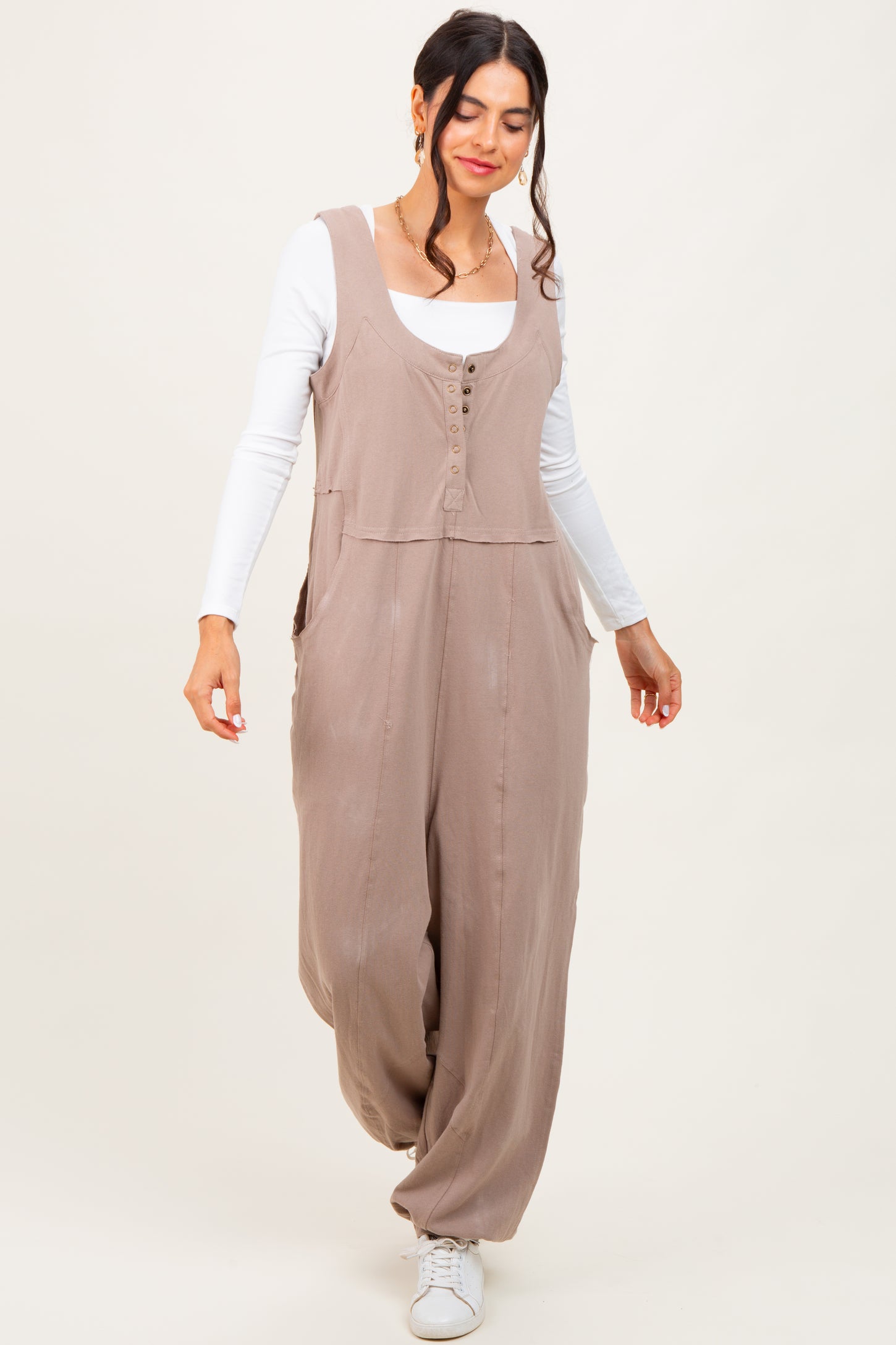 Taupe Loose Fit Sleeveless Jumpsuit