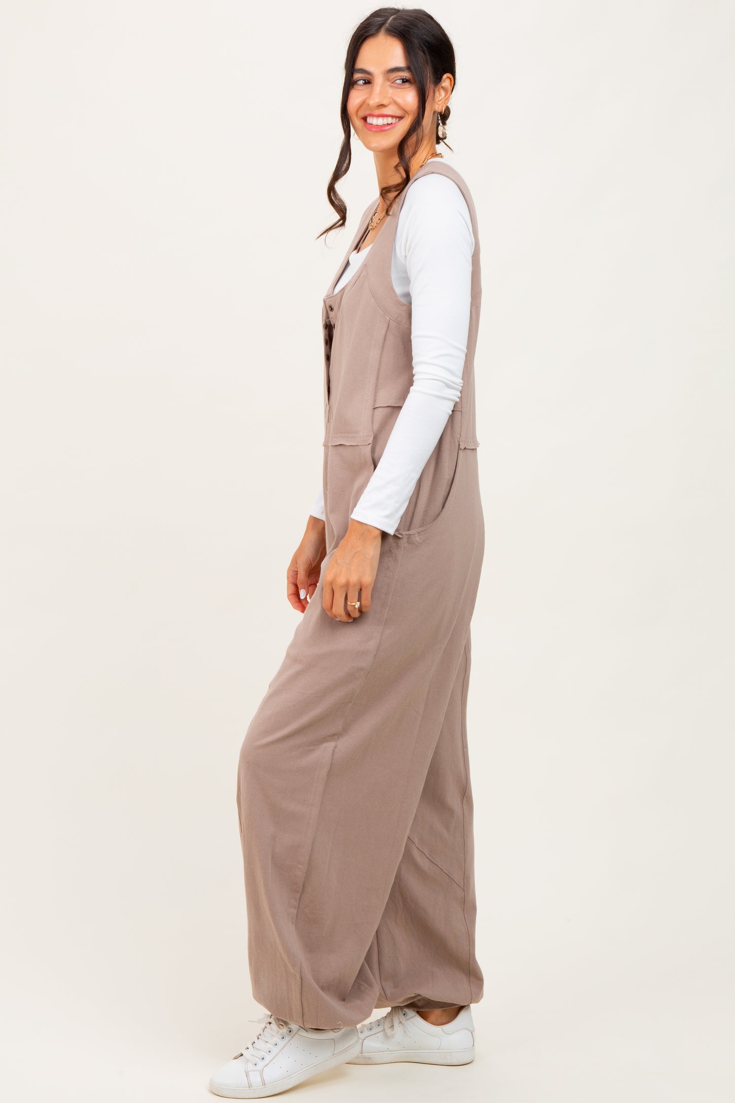 Taupe Loose Fit Sleeveless Jumpsuit