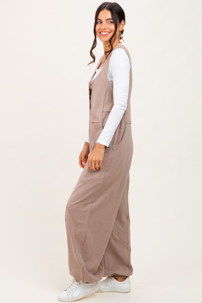Taupe Loose Fit Sleeveless Jumpsuit
