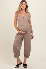 Taupe Loose Fit Sleeveless Maternity Jumpsuit