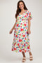 Ivory Floral Flutter Sleeve Smocked Maternity Midi Dress