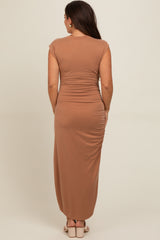 Mocha Fitted Maternity Midi Dress