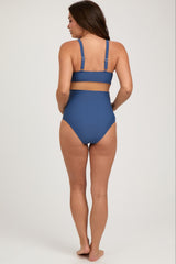 Blue High Waist Maternity Bikini Set