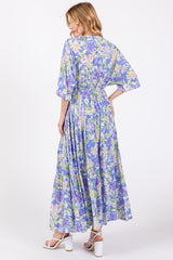 Blue Floral Dolman Sleeve Tiered Maxi Dress