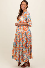 Peach Floral Dolman Sleeve Tiered Maternity Dress