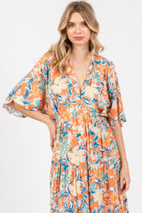 Peach Floral Dolman Sleeve Tiered Dress