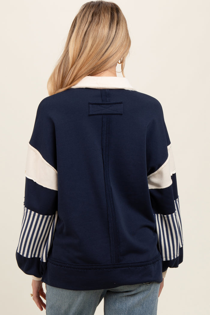 Navy Colorblock Striped Maternity Long Sleeve Top