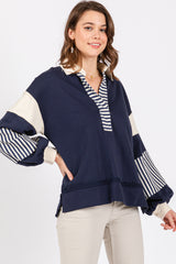 Navy Colorblock Striped Long Sleeve Top