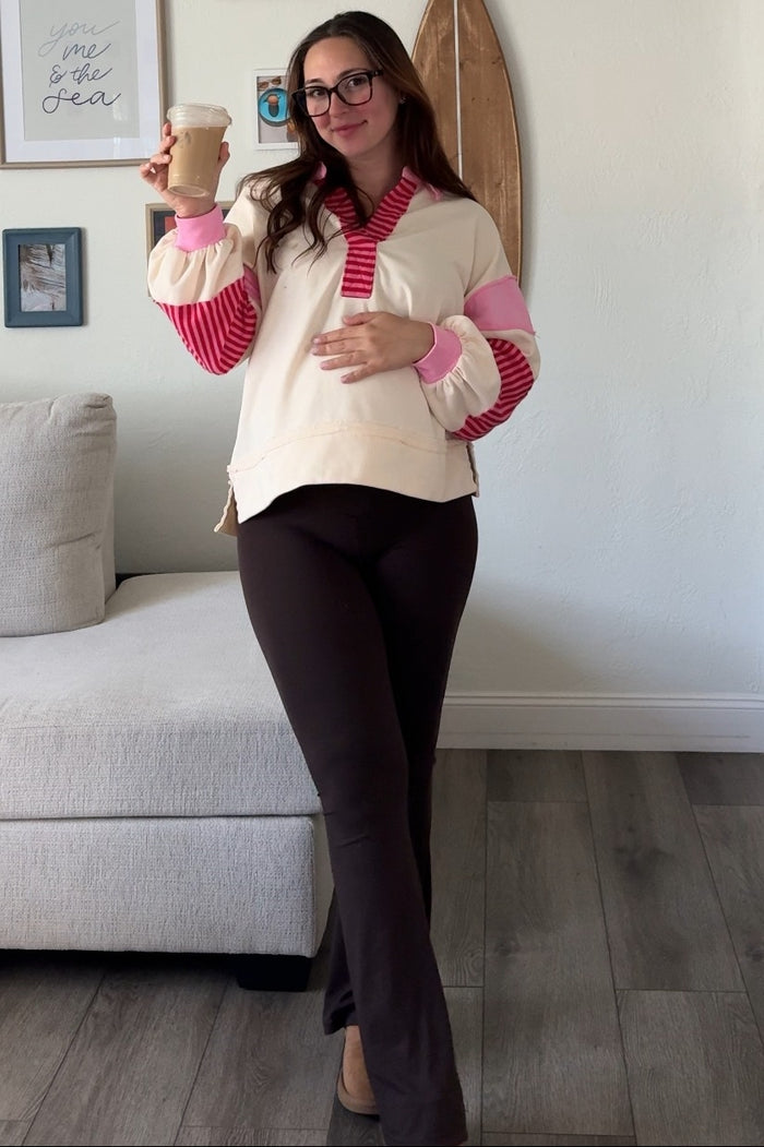 Cream Colorblock Striped Maternity Long Sleeve Top