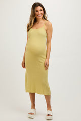 Yellow Square Neck Ribbed Sleeveless Maternity Midi Dress