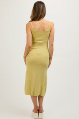 Yellow Square Neck Ribbed Sleeveless Maternity Midi Dress