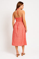 Coral Eyelet Crochet Halter Dress