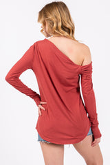 Rust Long Sleeve Off Shoulder Top