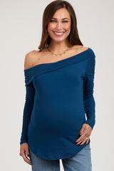 Navy Long Sleeve Off Shoulder Maternity Top