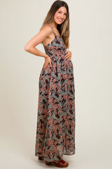 Brown Floral Lightweight Sleeveless Maternity Dress