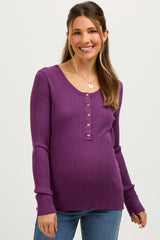 Plum Ribbed Maternity Henley Top