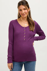 Plum Ribbed Maternity Henley Top