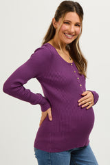 Plum Ribbed Maternity Henley Top