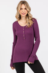 Plum Ribbed Maternity Henley Top