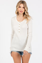 Cream Ribbed Henley Top