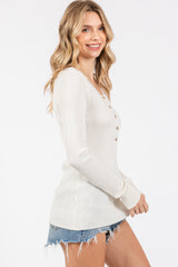 Cream Ribbed Henley Top