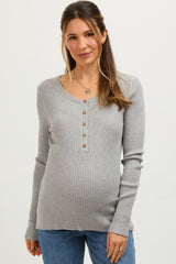 Heather Grey Ribbed Maternity Henley Top