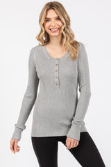 Heather Grey Ribbed Maternity Henley Top