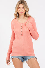 Salmon Ribbed Henley Top