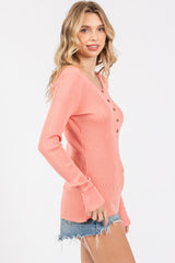 Salmon Ribbed Henley Top