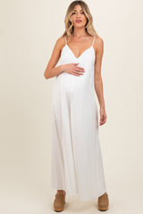 Ivory V-Neck Sleeveless Wide Leg Maternity Jumpsuit