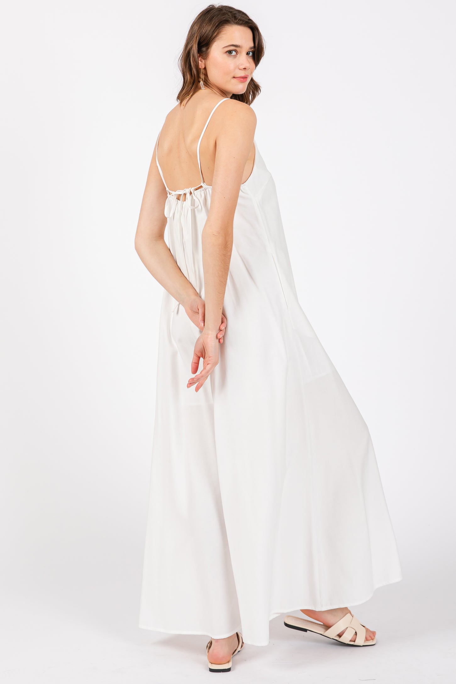 Ivory V-Neck Sleeveless Wide Leg Jumpsuit