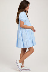 Blue Striped Button Down Tiered Maternity Dress