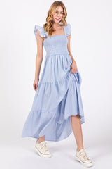 Light Blue Sleeveless Smocked Tiered Maxi Dress